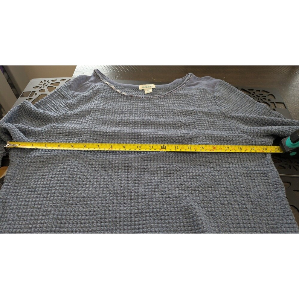 Sundance Womens Waffle Knit Tunic Top XL Boho Relaxed Velvet Trim Long Sleeve - Picture 7 of 8
